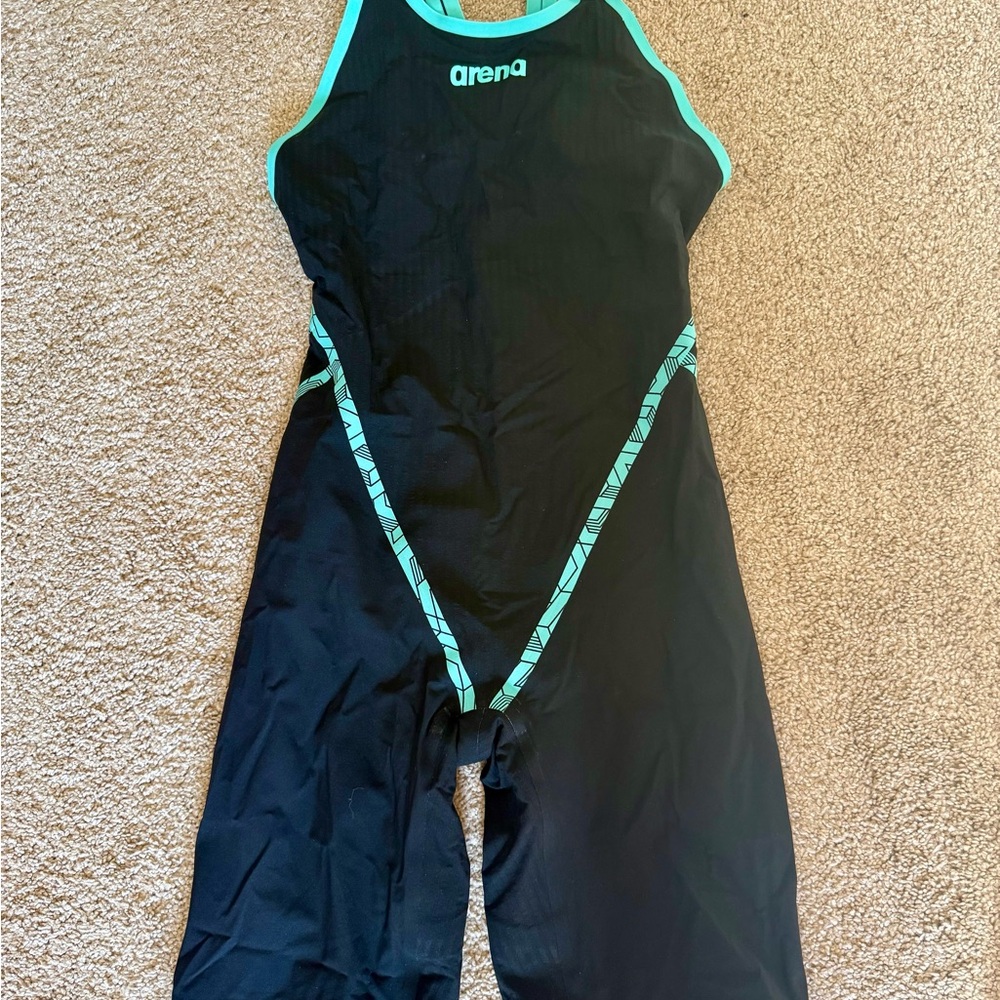 Arena Women's Black Racing Tech Suit with Aqua Trim